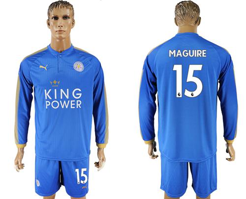 Leicester City #15 Maguire Home Long Sleeves Soccer Club Jersey - Click Image to Close